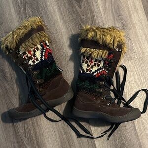 Muk Luks Brown Patterned Winter Boots